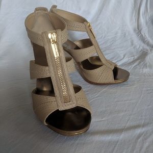 Michael Kors Berkley T Strap Embossed Leather Heel
